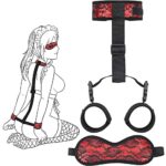 Bondage Adjustable Neck and Wrist Restraint and Eyes Mask Kit