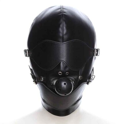 PUR Leather Bondage Mask Full Head Hood With Gag Ball